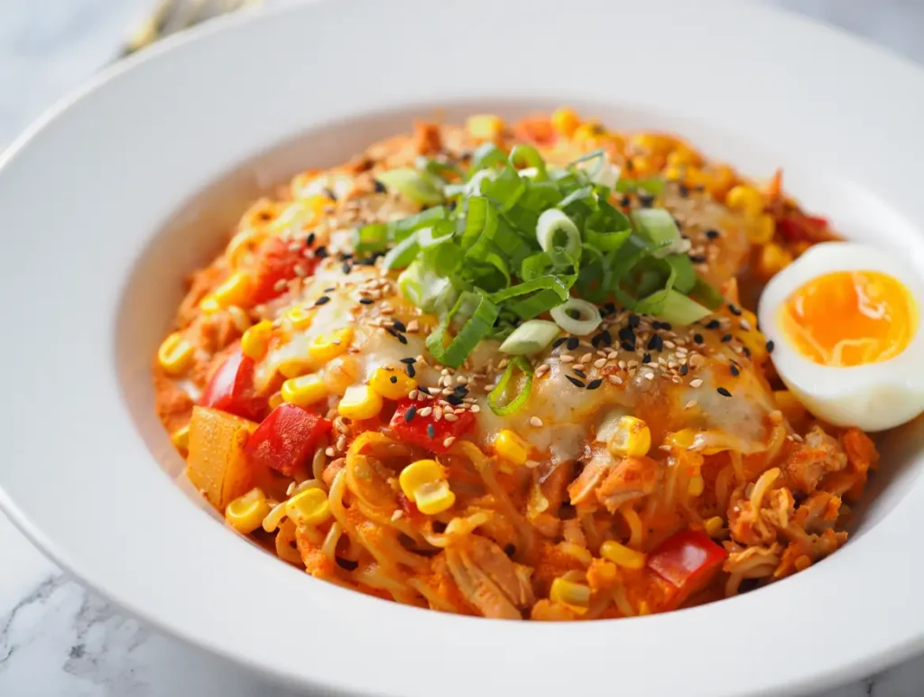 Cheesy Buldak Ramen Casserole
